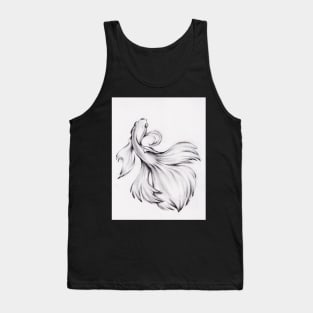 Water Dance - Charcoal Pencil Drawing of a Siamese Fighting Fish Tank Top